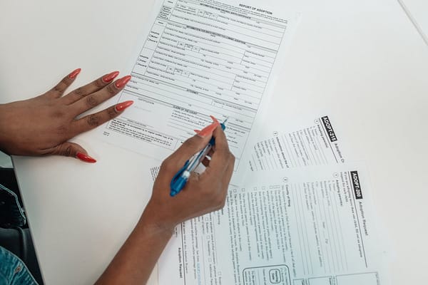 a person filling out adoption request documents